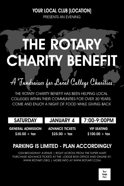 Rotary World Portrait Black and White Poster Product Front