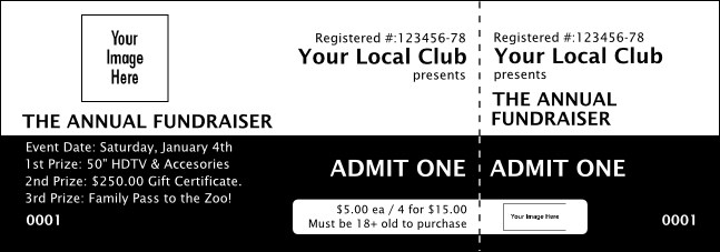 Rotary Club 2 Black and White Event Ticket Product Front