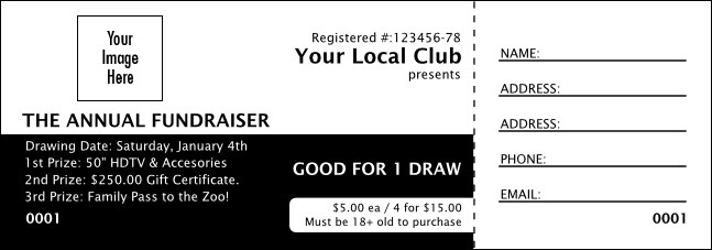 Rotary Club 2 Black and White Raffle Ticket Product Front